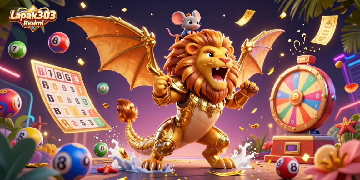 Experience the thrill of winning at Lapak303 Resmi with vibrant lottery elements and dynamic gaming visuals.