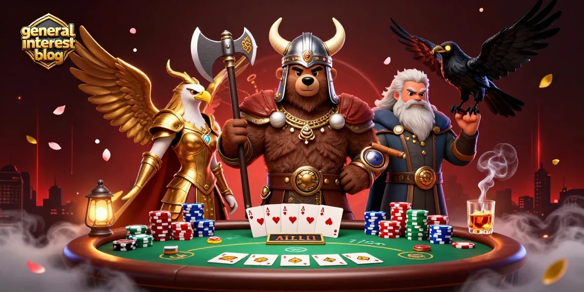 Engaging scene from a general interest blog showcasing a Viking bear and Valkyrie eagle at a poker table.