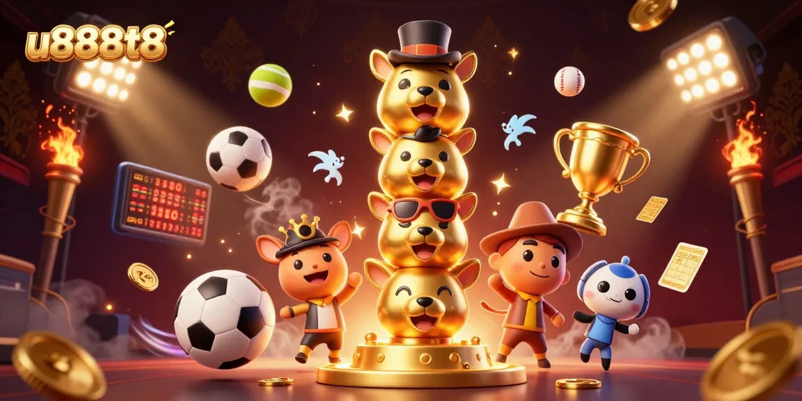 Engage in exciting gameplay at u888t8 with vibrant sports elements and golden totems in a dynamic casino setting.
