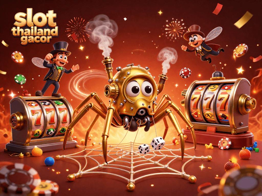 Experience big wins with slot thailand gacor featuring a steampunk spider and dazzling slot reels.