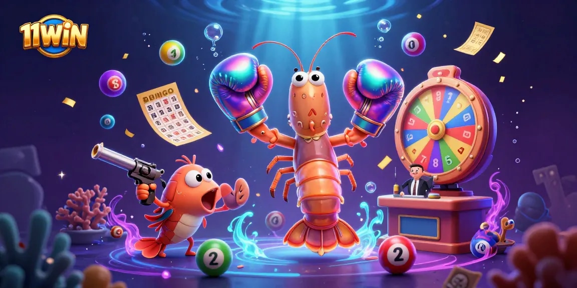 Join the vibrant action of 11WIN with lively characters and lottery excitement in a stunning 3D scene.