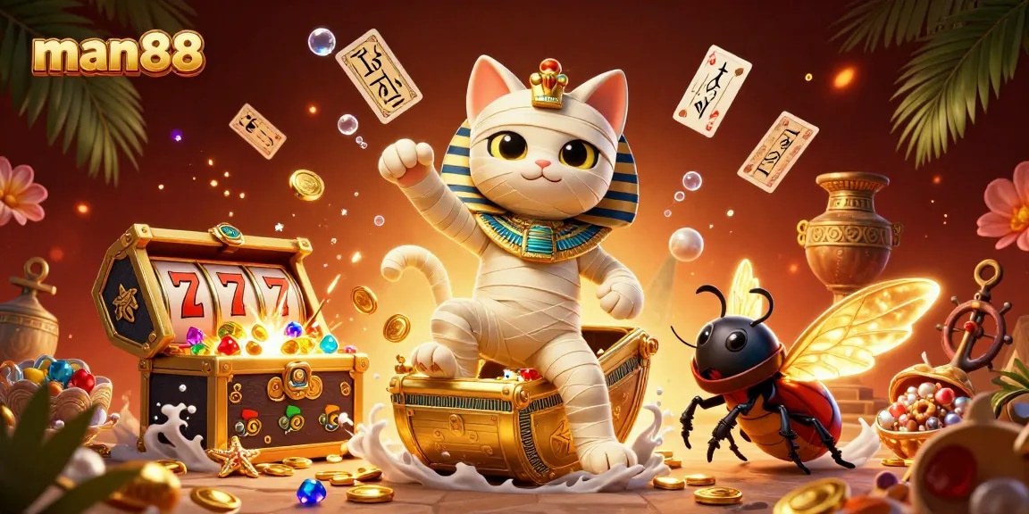 Experience thrilling wins at man88 with an Egyptian mummy cat in a pyramid casino adventure.