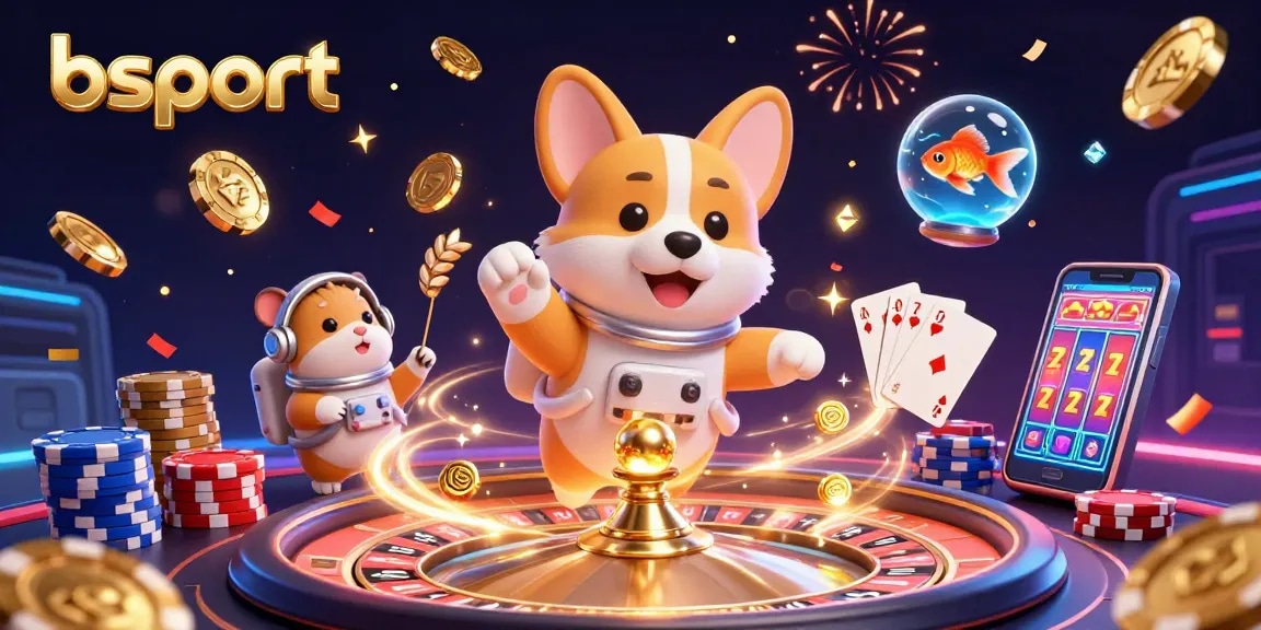 Experience thrilling games at Bsport with an astronaut corgi and playful elements floating in a space station casino.