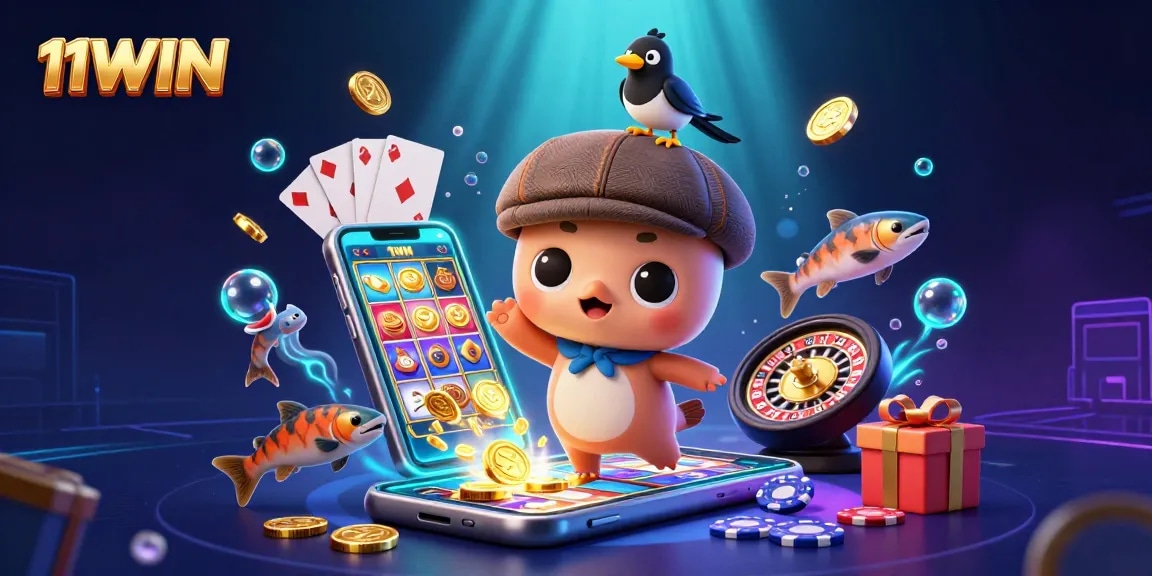 Engage with 11WIN's vibrant world of gaming featuring charming characters and exciting slot action.