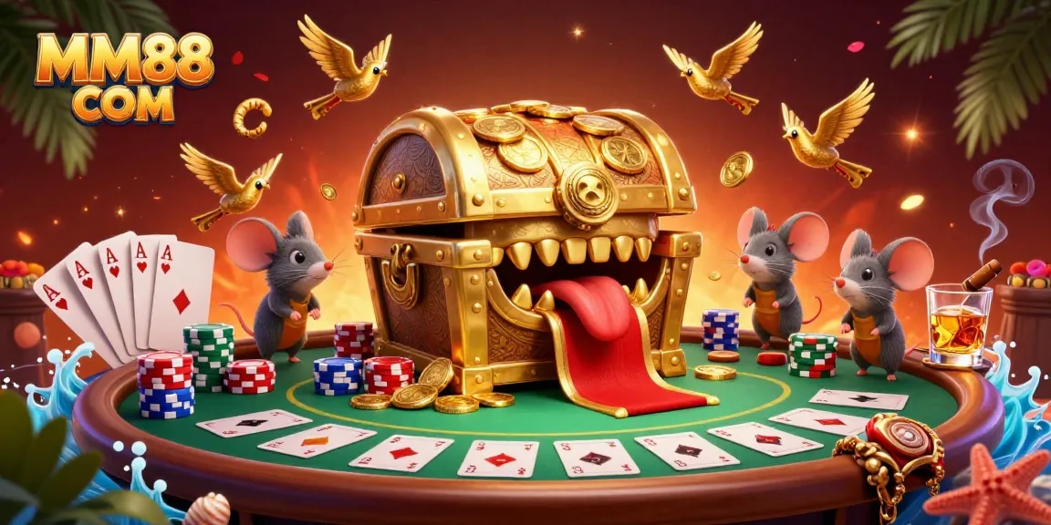 Spin to win at MM88 COM with fun characters around a vibrant casino scene full of poker excitement.