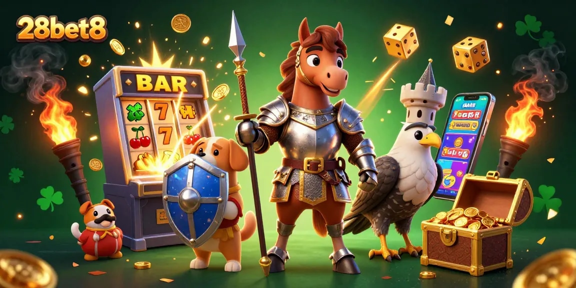 Experience thrilling gameplay with 28bet8 as you spin massive slots amidst a magical scene filled with treasures.
