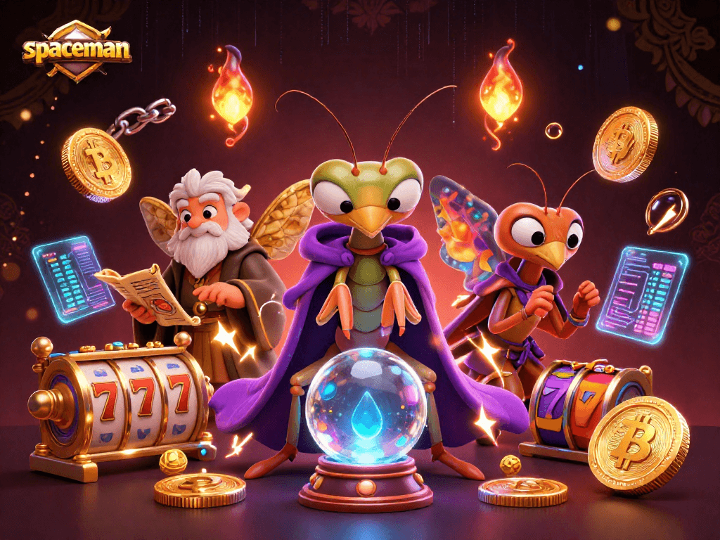 Engage in Spaceman’s captivating jackpot journey featuring vibrant casino elements and mystical characters.