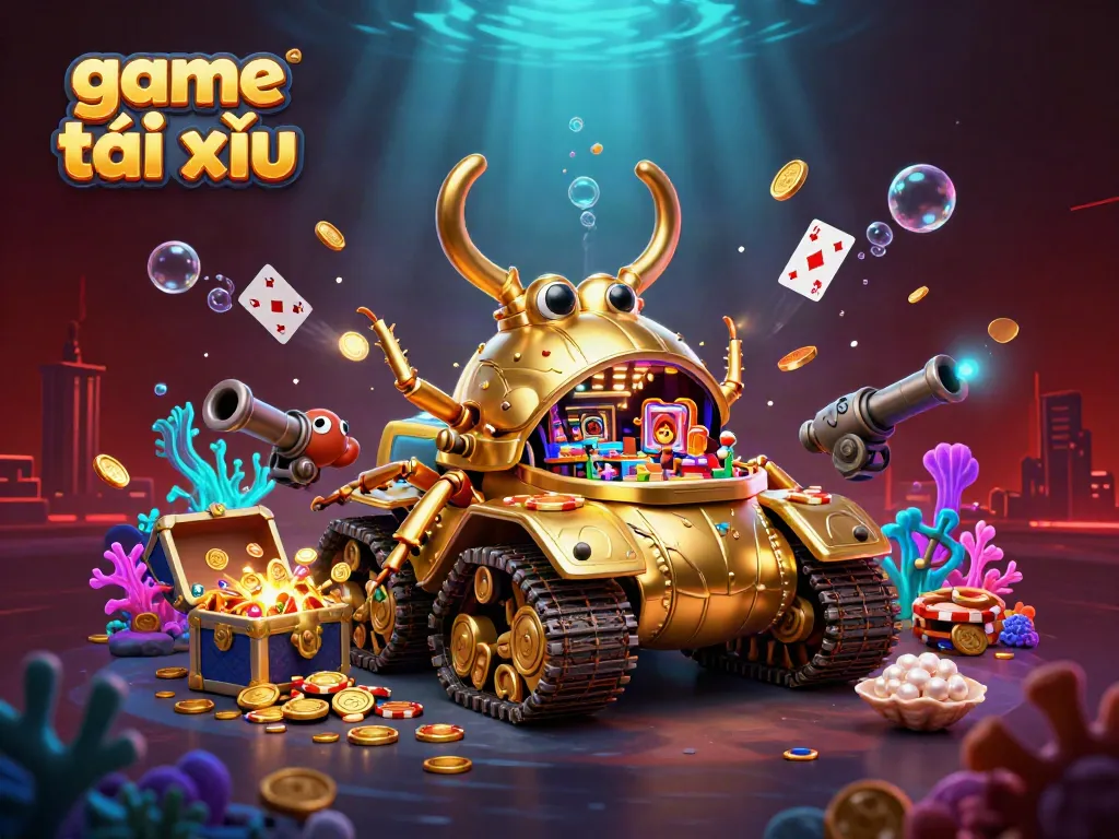 Engage in the exciting game tài xỉu with an ultra-detailed 3D illustration of a vibrant casino scene.