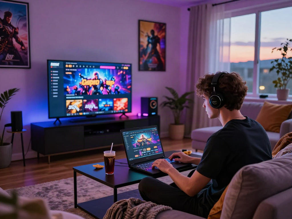 Enjoying an exciting uk online casino not on gamstop experience in a cozy living room.