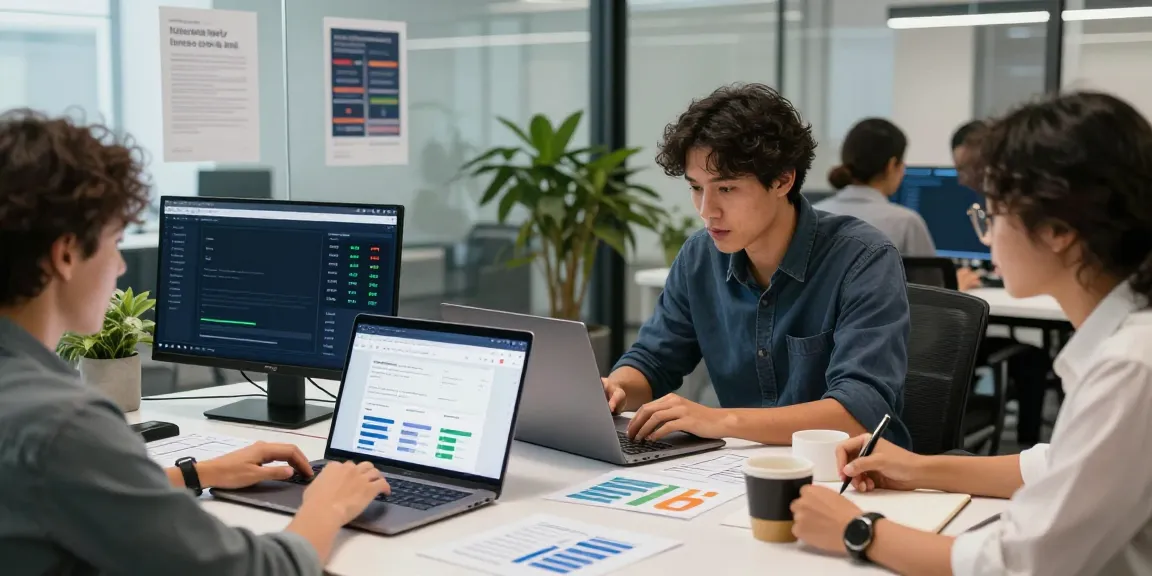 SEO specialist analyzing indexing data with instant indexing metrics in a modern office.