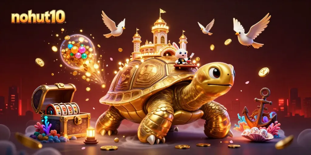 Experience thrilling gameplay with nohut10 in this vibrant casino-inspired 3D scene filled with excitement.