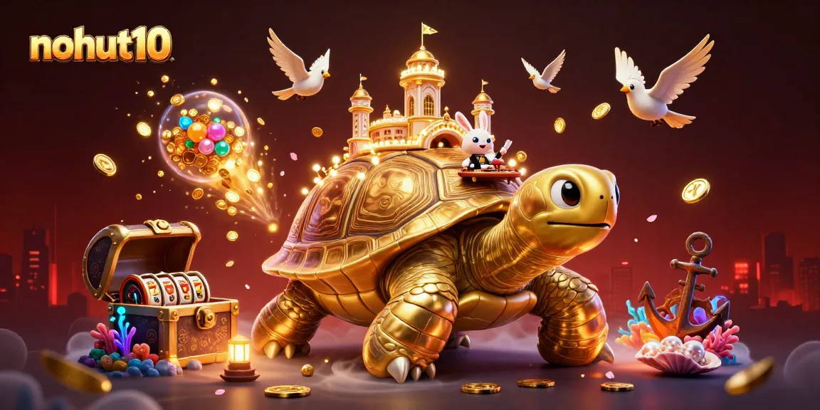 Experience thrilling gameplay with nohut10 in this vibrant casino-inspired 3D scene filled with excitement.