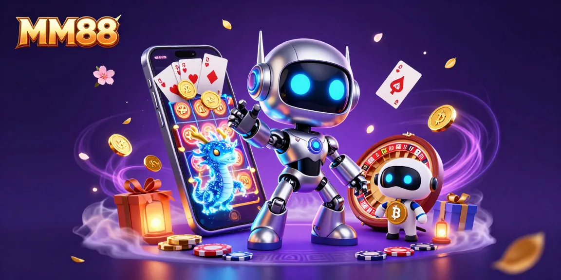 Engage with MM88's thrilling gaming experience featuring cyberpunk characters and vibrant slot elements.