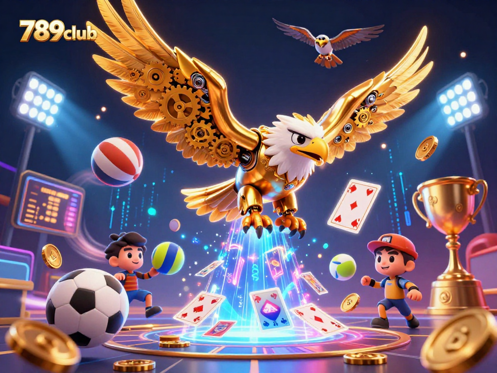 Engage with 789club's vibrant online gaming experience featuring a dynamic golden eagle illustration.