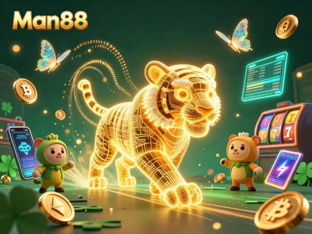 Bet on exciting slot games at Man88 with golden tiger illustration energizing the casino experience.