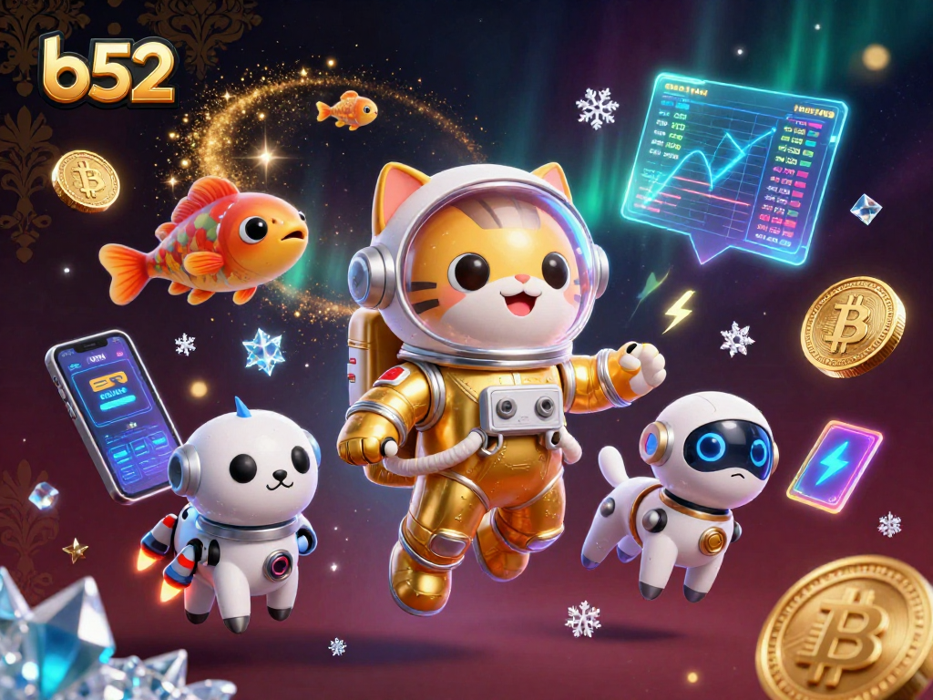Engage with b52's thrilling games as a cartoon astronaut cat and robot dog explore a cosmic casino world.