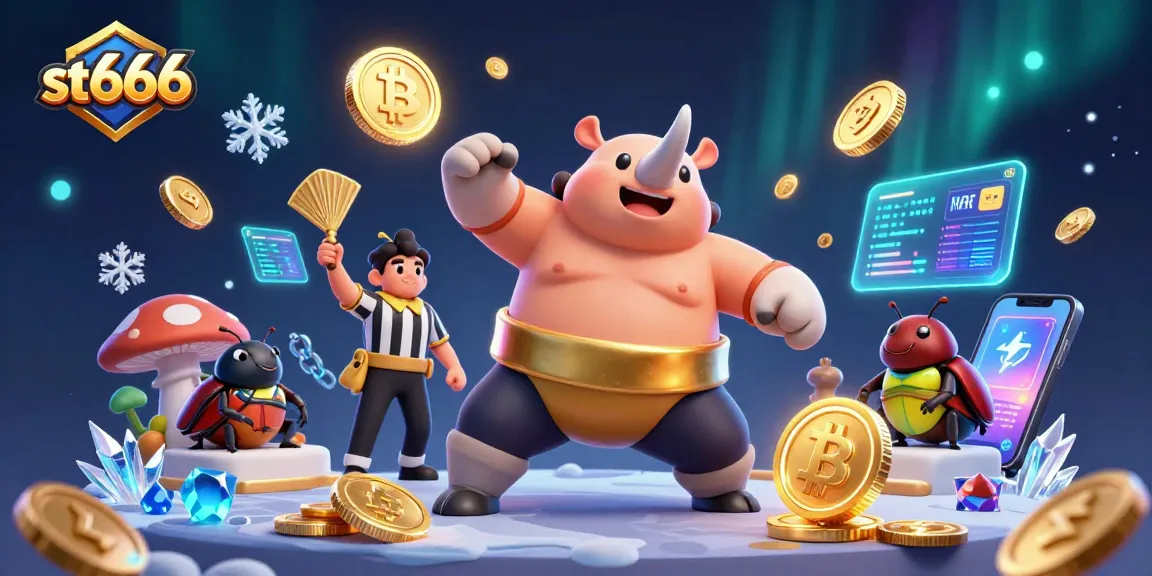 Join the thrilling action at st666, where a sumo champion beetle reigns as coins fly in this vibrant casino scene.