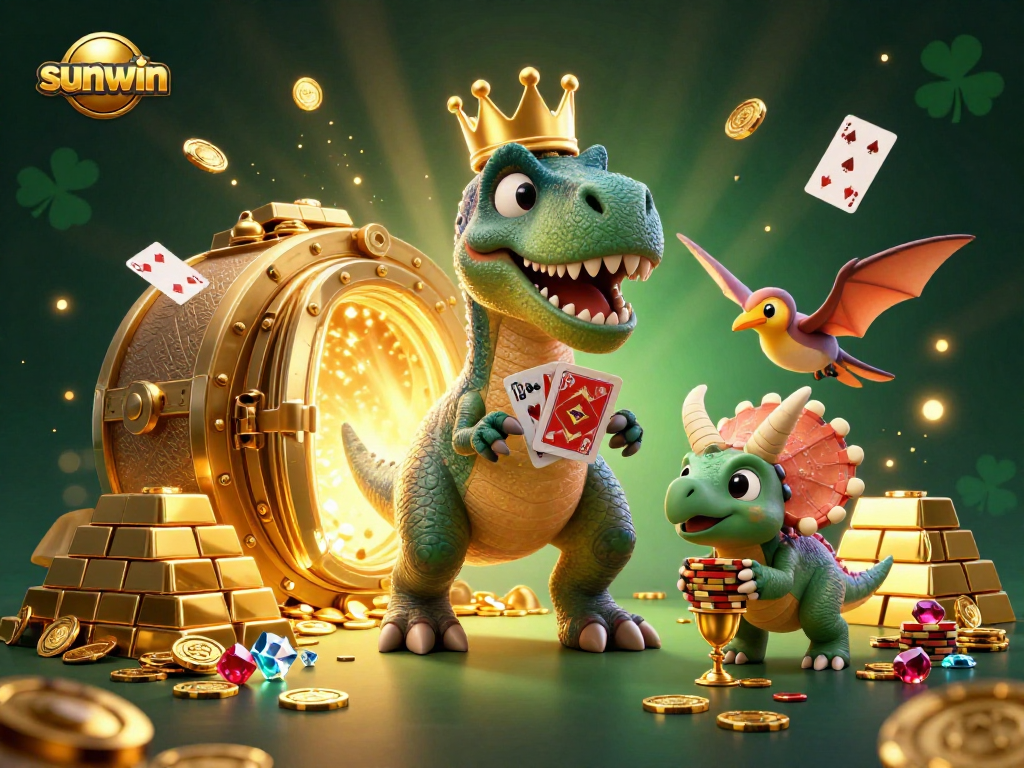 Experience thrilling games with sunwin's vibrant characters shuffling cards and stacking chips.