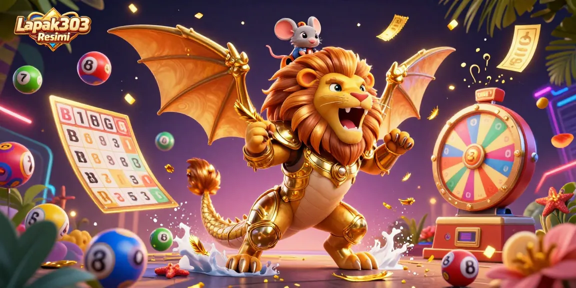 Experience the thrill of winning at Lapak303 Resmi with vibrant lottery elements and dynamic gaming visuals.