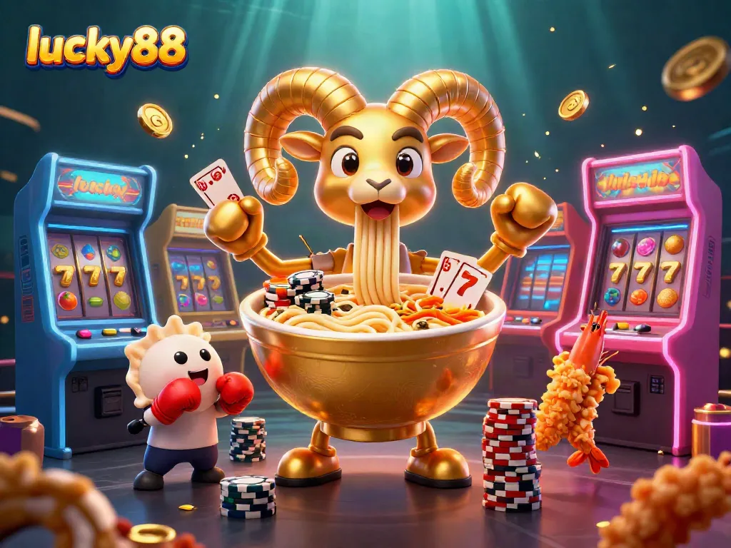 Experience the excitement of lucky88 with a vibrant casino scene featuring animated characters and slot elements.