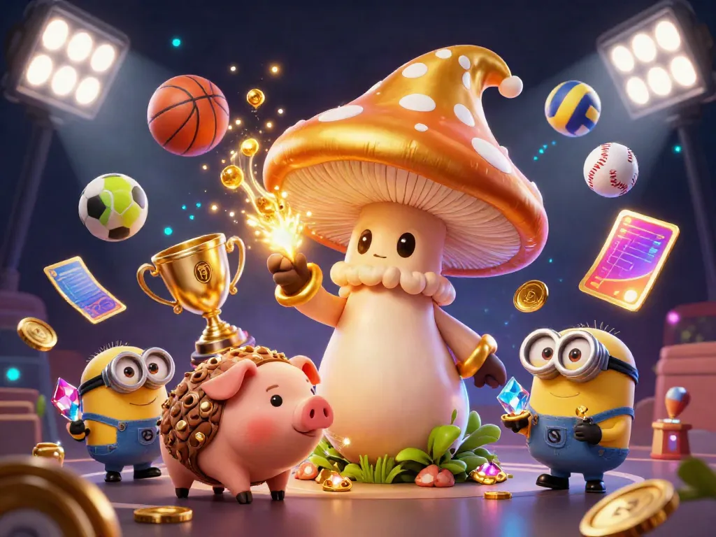 Experience the thrilling world of JUN88 with a magical golden mushroom wizard in a vibrant casino scene.