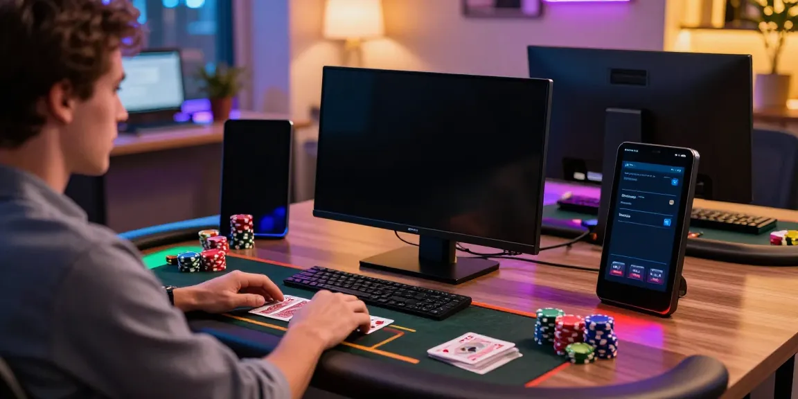 A player engaging with a live dealer game not on gamstop in a vibrant home office.