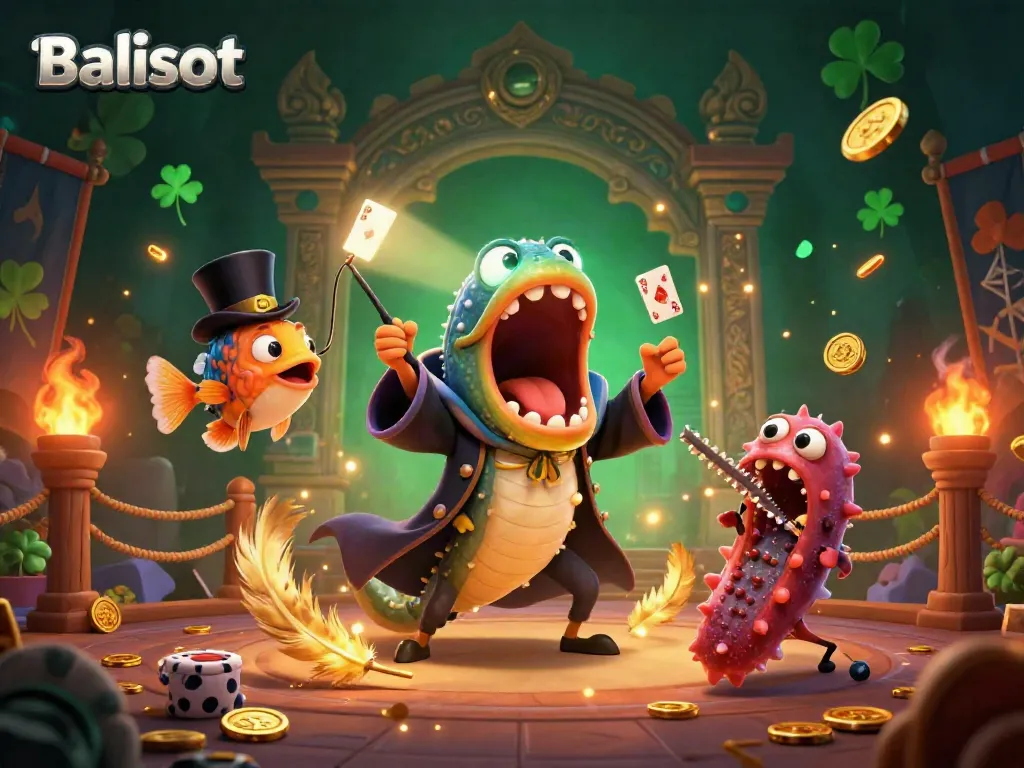 Engage with Balislot's thrilling gambling experience through playful sea creatures in a vibrant casino scene.