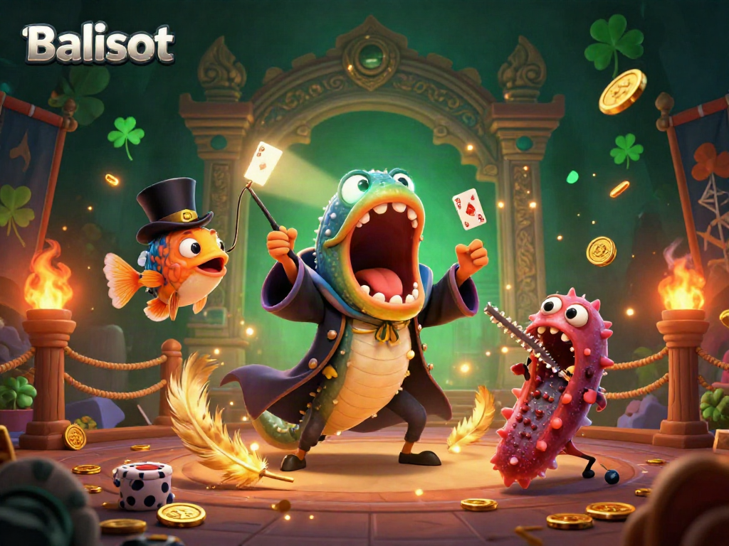 Engage with Balislot's thrilling gambling experience through playful sea creatures in a vibrant casino scene.