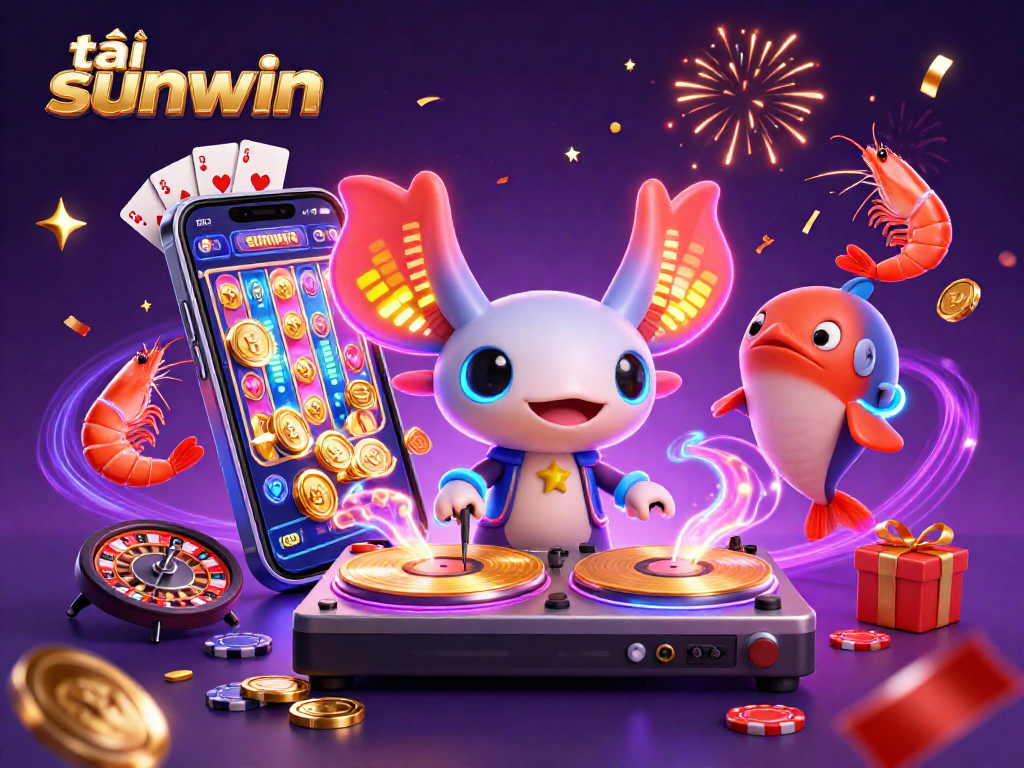 Activate the thrill of gameplay with tải sunwin, featuring a vibrant DJ axolotl and dynamic casino elements.
