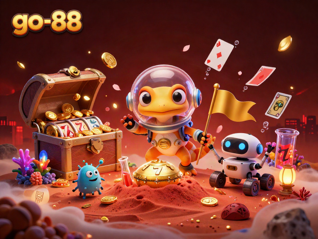 Experience exciting adventures with go-88 in a golden casino on Mars with vibrant alien elements.