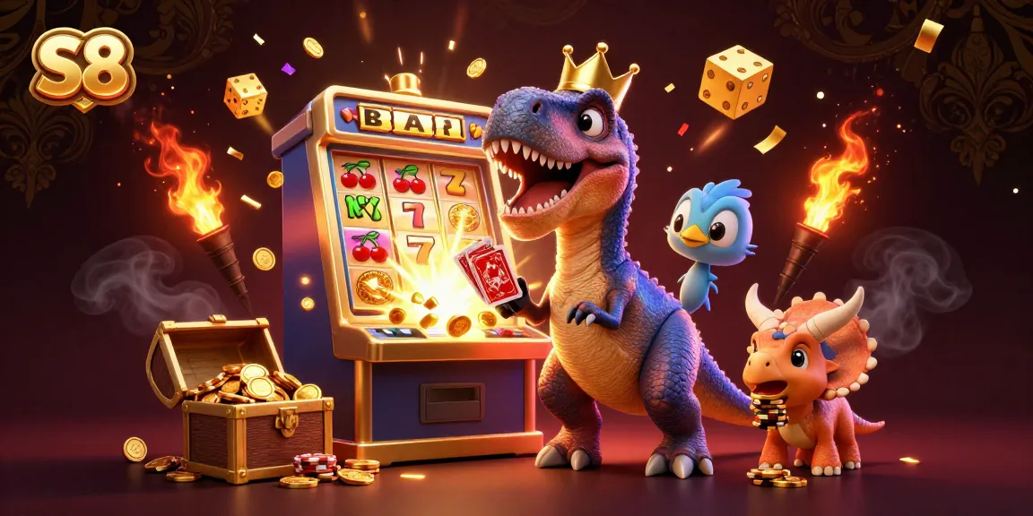 Experience thrilling casino action with S8 in this vibrant 3D cartoon slot scene.