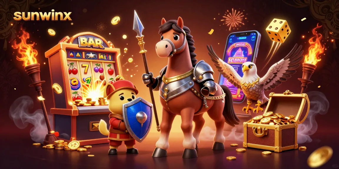 Experience thrilling gameplay at sunwinx with a dynamic 3D casino illustration showcasing knights and exciting jackpot elements.