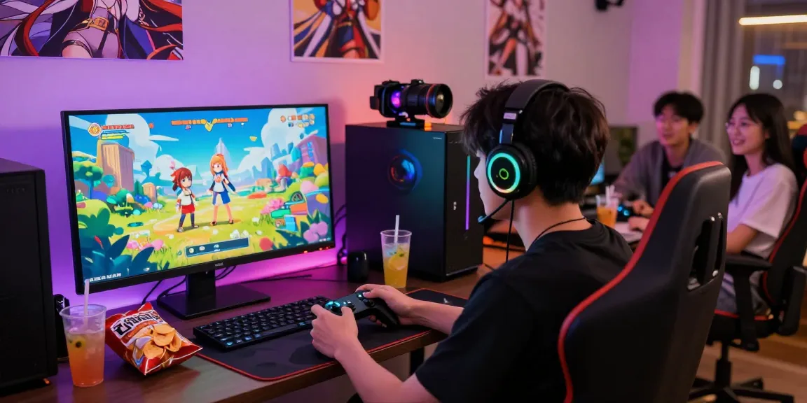 Player enjoying a vibrant hentai game in a modern gaming setup with friends.