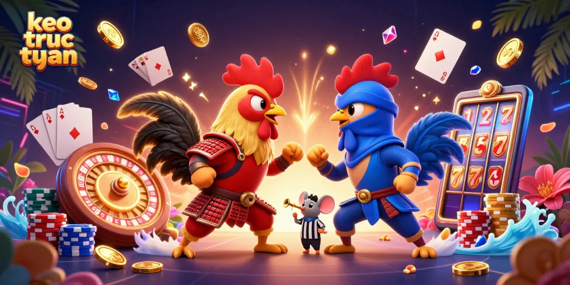 Engage in the action of keo truc tuyen with animated roosters in a dynamic gambling showdown.