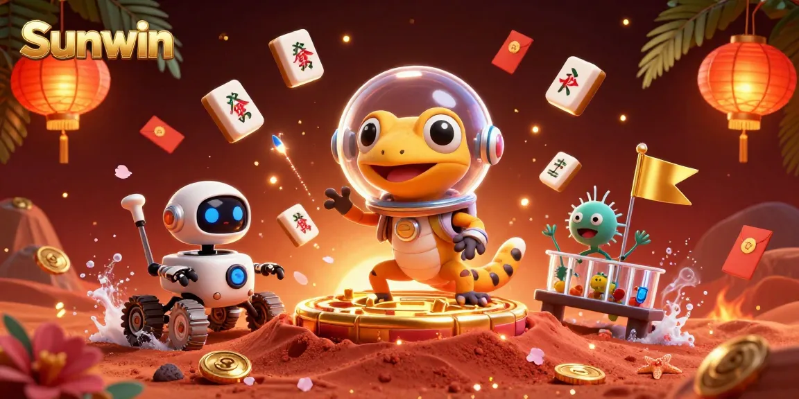 Experience the exciting world of Sunwin with a triumphant Martian gecko uncovering hidden treasures in dazzling casino golden sands.