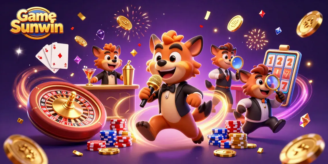Experience the excitement of Game Sunwin with energetic hyena characters in a vibrant casino scene.