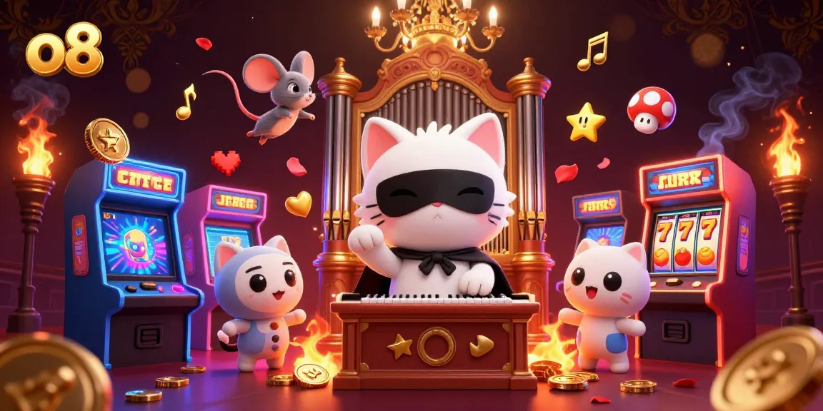 Experience thrilling gaming with o8, featuring a whimsical illustration of a casino scene.