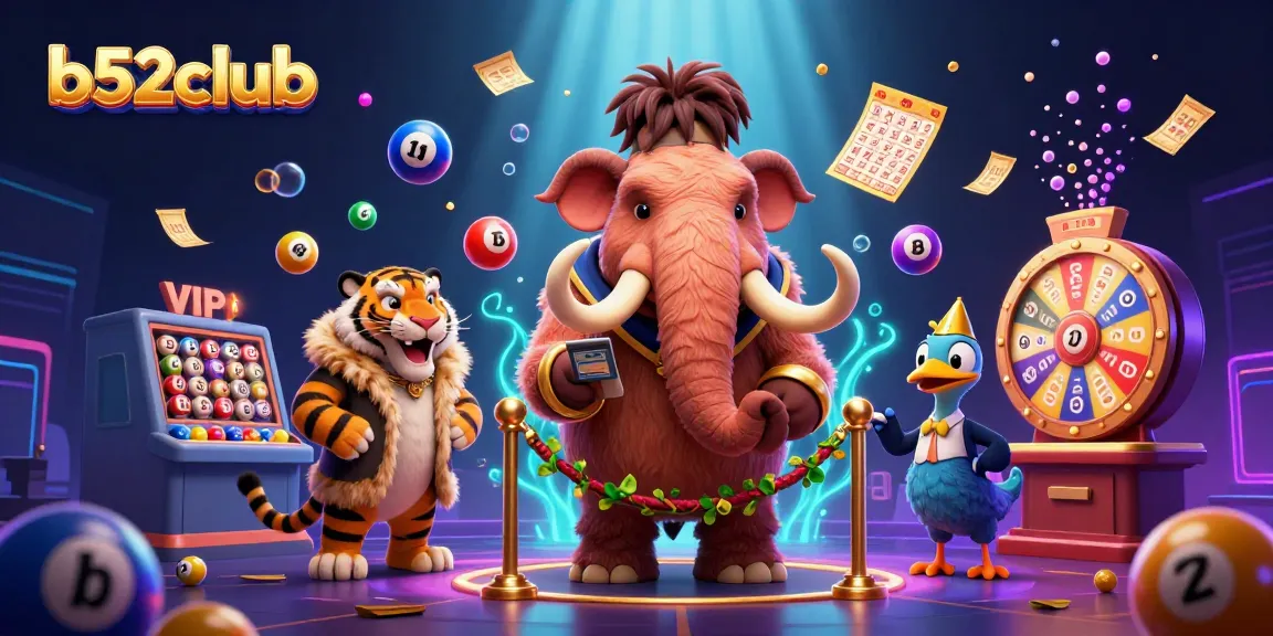 Experience the excitement of b52club with a 3D casino scene featuring vibrant games and characters.