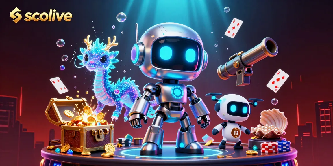 Socolive gamifies the experience with a vibrant 3D illustration featuring a cartoon robot and crypto elements.