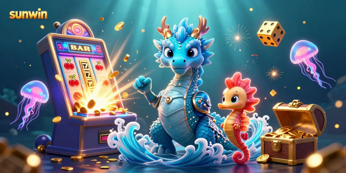 Experience sunwin's vibrant casino atmosphere with a vivid scene featuring a majestic water dragon and thrilling gaming elements.
