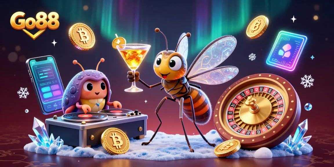Experience the excitement of Go88 with a vibrant casino scene featuring unique characters and gaming elements.