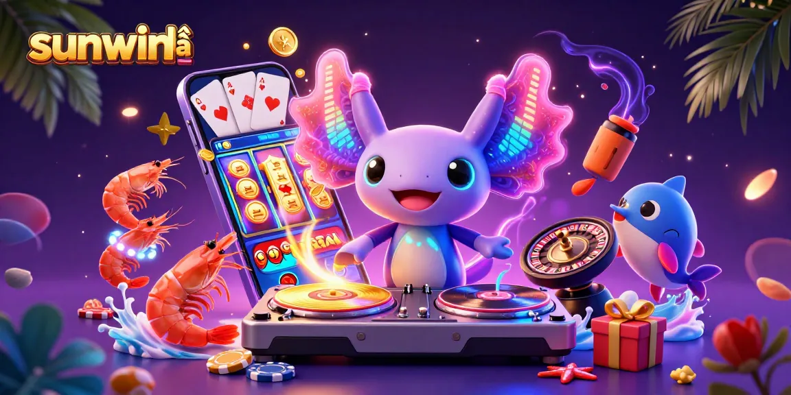 Experience sunwin tải with vibrant 3D casino characters dancing around dynamic gaming elements.