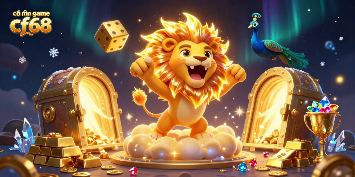 Engage with cổng game cf68 featuring exciting games, treasure vaults, and vibrant elements in a dynamic 3D scene.