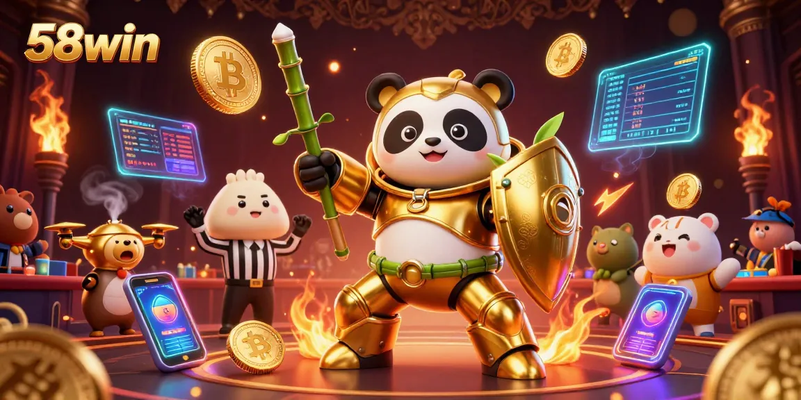 Engage in thrilling gameplay at 58win with colorful slot elements, vibrant characters, and crypto visuals.