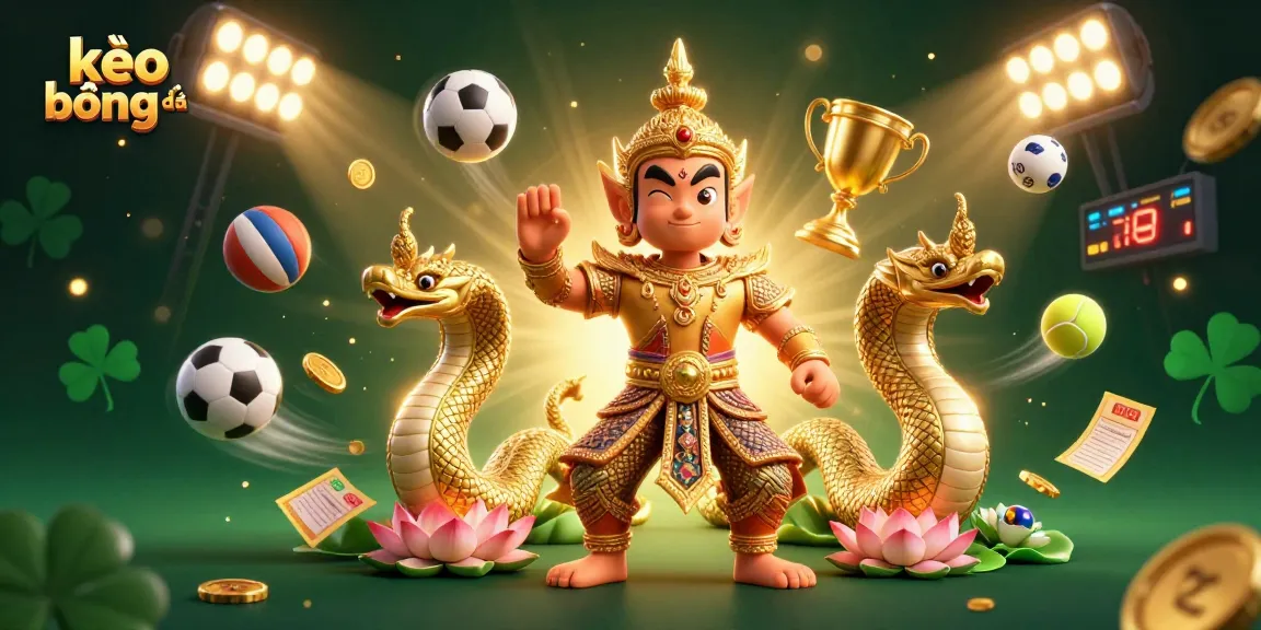 Bet on kèo bóng đá with action-filled dynamic sports graphics and a vibrant atmosphere.